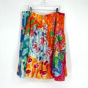 Ralph Lauren Skirt Womens 14‎ Artsy Floral Painting Rainbow Abstract Pleated